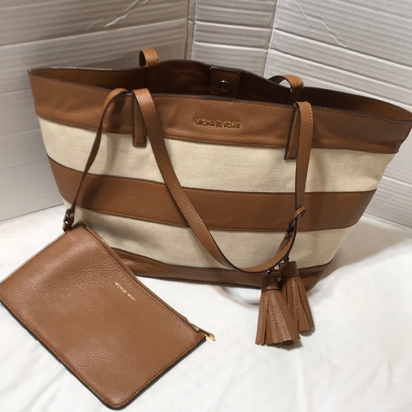 Michael Kors leather and coated canvas tote with pouch and tassel - Picture 1 of 9